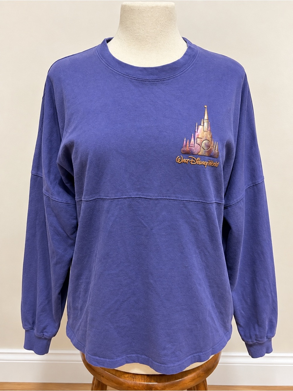 Disney Blue-Purple Crewneck Sweatshirt with Castle Embroidery
